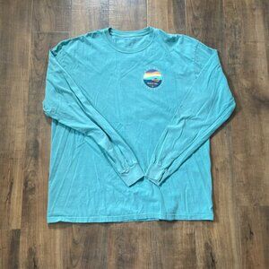 Unsalted Coast Lake Days Sun Rays Graphic Long Sleeve T-Shirt XL Teal Boat